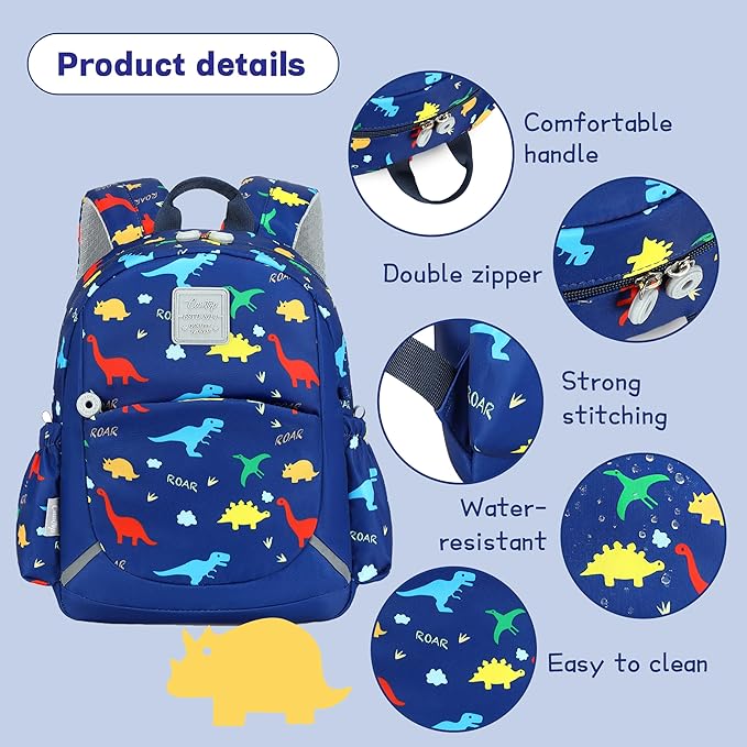 CAMTOP Toddler Backpack for Boys Girls 2-4, Kids Backpacks for Kindergarten Preschool, 12" H Small Bookbag for Daycare Travel (Dinosaur Blue, 12''- Not fit A4 folder)