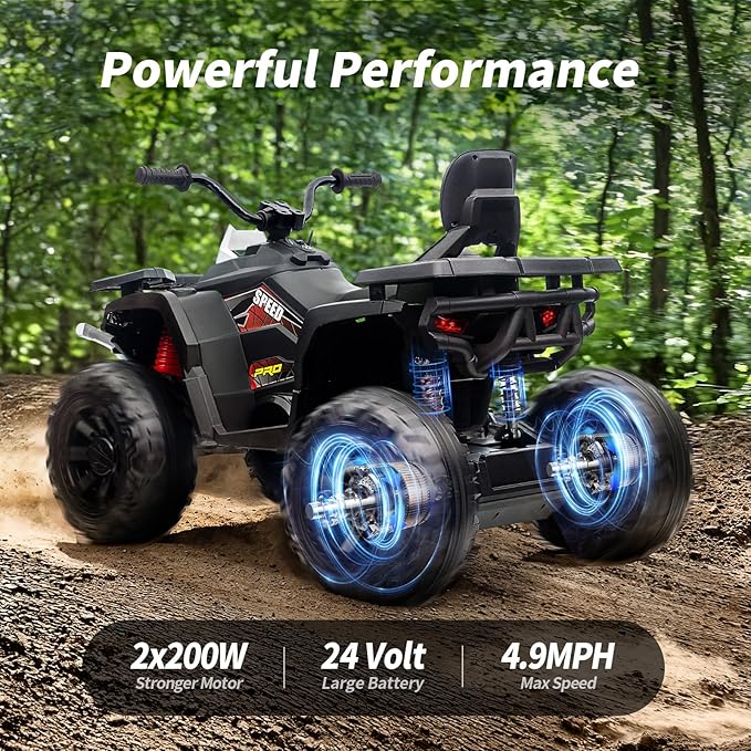 Kids ATV 4 Wheeler, 24V Ride On Toys Car for Big Kids with 400W Motor, 2 Seater - White