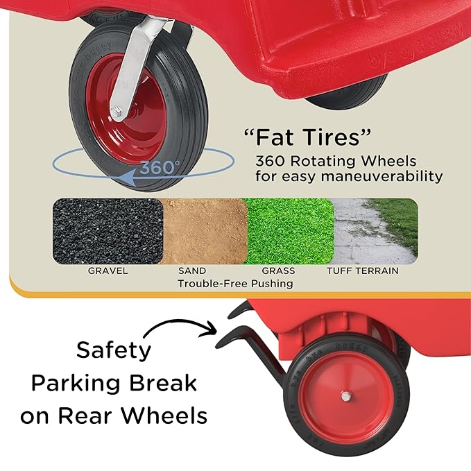 Children's Factory 4 Passenger Never Flat "Fat Tire" Bye-Bye Buggy, Red Daycare Multi-Passenger Buggy, 4 Seat Kids Commercial Stroller, Canopy Sold Separately
