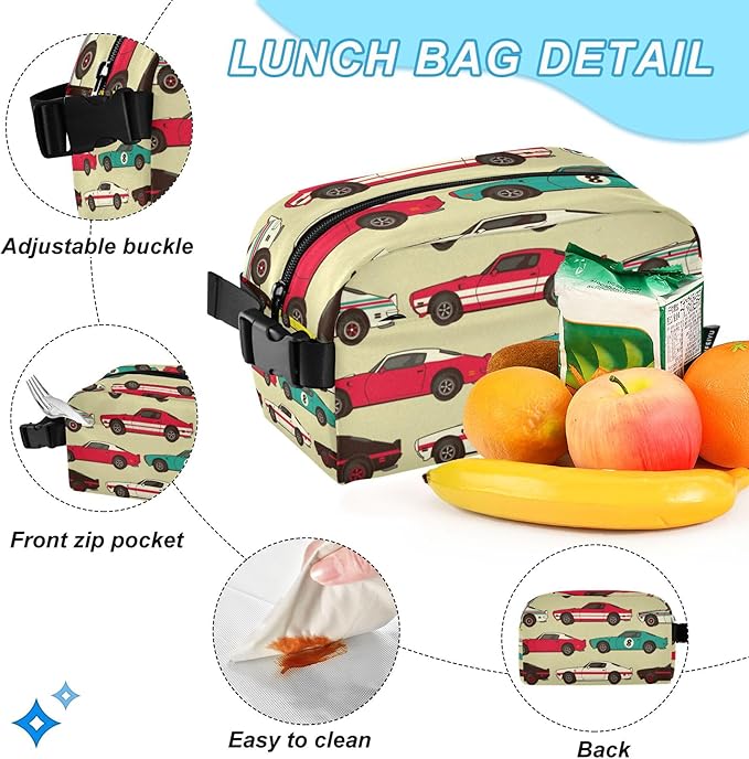 Jucciaco Vintage Car Racecar Backpack with Lunch Bag, School Backpack for Teens Boys Girls Kids Backpacks Set