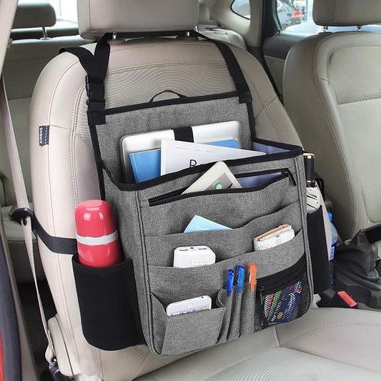 LUXJA Car Front Seat Organizer with Laptop and Tablet Storage Pockets, Car Seat Organizer with Back Adjustable Straps, Gray