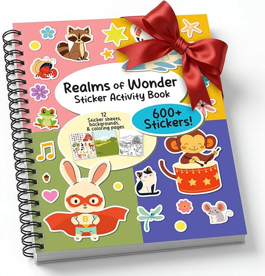 ArtCreativity Sticker Activity Book for Kids and Adults - 600+ Creative Stickers, 12 Unique Scenes & Coloring Book Pages - Toddler Road Airplane Travel Essentials - Fun Craft Gift for Boys and Girls