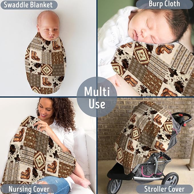 Western Blanket, Western Decor for Nursery Room, Baby Blankets for Boys Girls, Cowboy Baby Blankets, Western Baby Stuff, Soft Warm Lightweight Nursery Bed Blanket for Newborn Toddlers (05, 30x40 in)