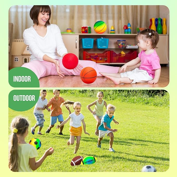 Balls for Toddlers Kids, Soft 7 Pack 5" Small Balls Easy to Grip - Footballs Soccer Basketball Kickball Playground Ball for Home Yard Pool - Boys Girls Birthday Gift or Stocking Stuffers