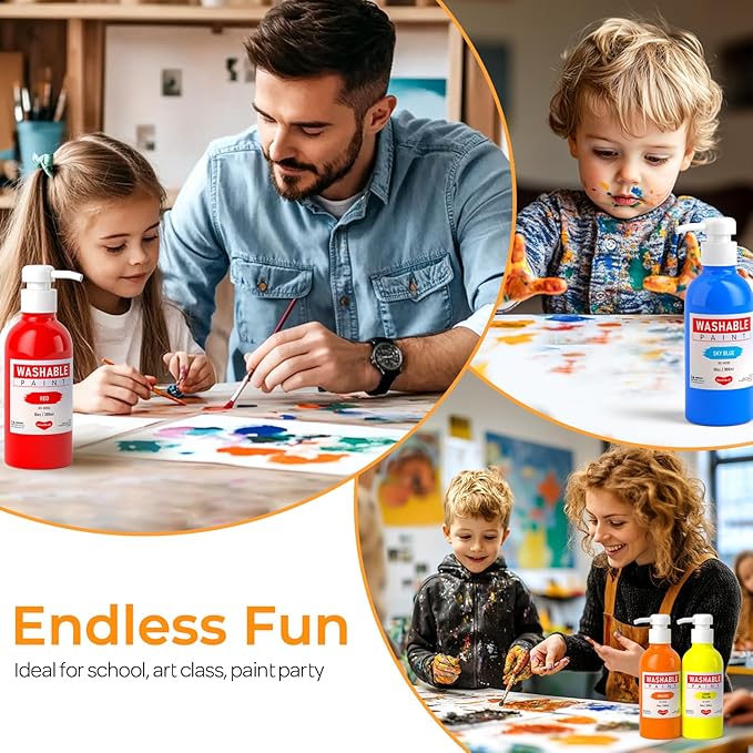 Smallbudi 15 Colors Large Washable Paint Set for Kid, 10oz/300 ml Bottle with Pump, Bulk Paint Supplies Non Toxic Children Tempera Paint for Art, Craft, DIY, Finger Paint, School, Home, Classroom