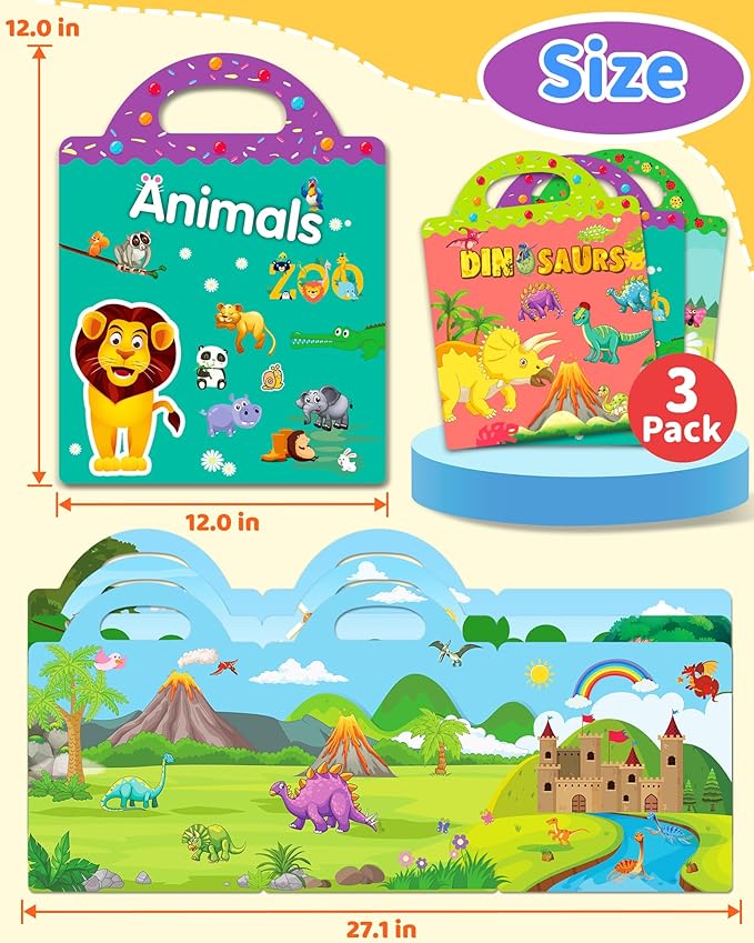 Benresive Reusable Sticker Books for Kids 2-4, Sticker Books for Toddlers 1-3 2-4, Toddler Travel Toys Activities Crafts Gifts