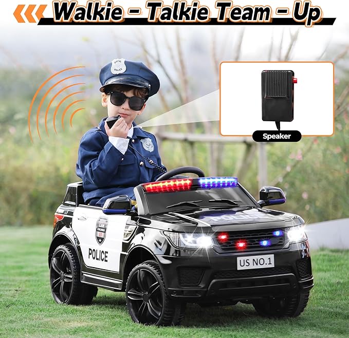 TOBBI Police Car Ride on Electric Car for Kids to Drive Battery Powered Ride-on Toys Cop Cars with Remote Control, Siren, Flashing Lights, Music, Spring Suspension, Carbon Black