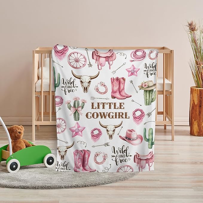 Pink Western Blanket, Western Decor for Nursery Room, Baby Blankets for Girls, Cowgirl Baby Blankets, Cowboy Baby Stuff, Soft Warm Lightweight Nursery Bed Blanket for Newborn Toddlers Daughter