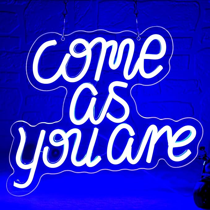 Blecode Come as You Are Neon Sign for Wall Decor Led Lights for Rock Music Grunge Fans Decor Light Up for Room Man Cave Pub Bar Bedroom Rock Club Party Nirvana Size 12.6 * 10.2in(XD372)