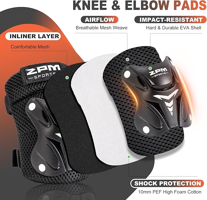 2PM SPORTS Knee Pads for Kids, Wrist Guards Knee and Elbow Pads Set with Drawstring Bag, Protective Gear Set for Girls Boys Roller Skating Cycling Skateboard