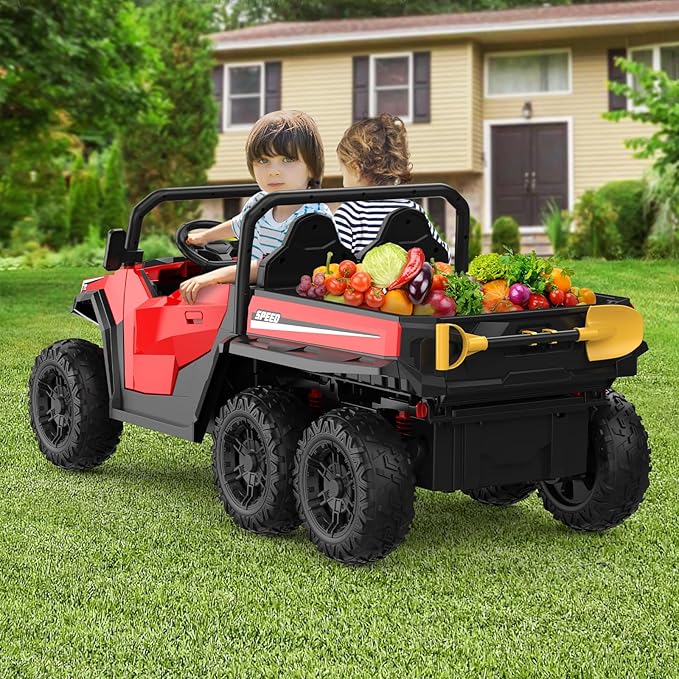 24V 2 Seater Ride on Dump Truck with Remote Control for Big Kids, 4WD 6 Wheels Ride on Car w/Music Player & LED Lights, Ride Toy Gift for Kid