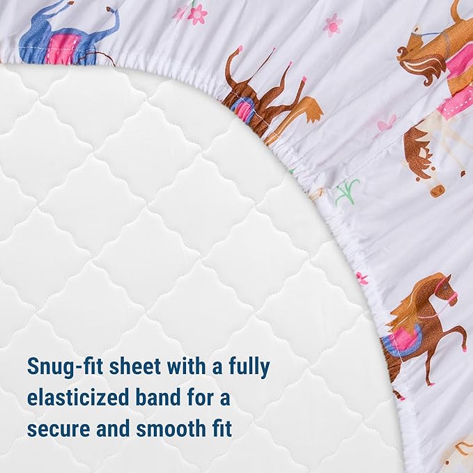 Wildkin Kids 100% Microfiber Crib Sheet – Soft, Breathable Fitted Sheet - Horses