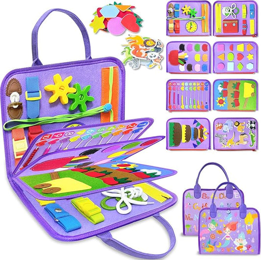 Exorany Busy Board Montessori Toys for Toddler Boy Girl Birthday Gifts, Busy Book Sensory Learning Toys for Toddlers, Toddler Airplane Car Travel Toy Educational Activities