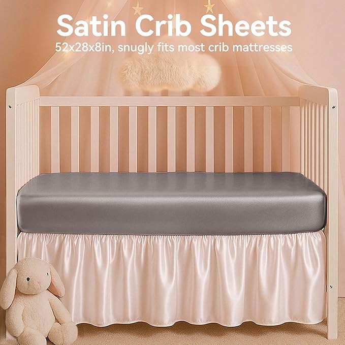 Pro Goleem Satin Soft Crib Sheet Great for Baby with Sensitive Hair Silky Baby Sheet Gray Unisex 52’’x28’’x8’’ Fitted Sheet