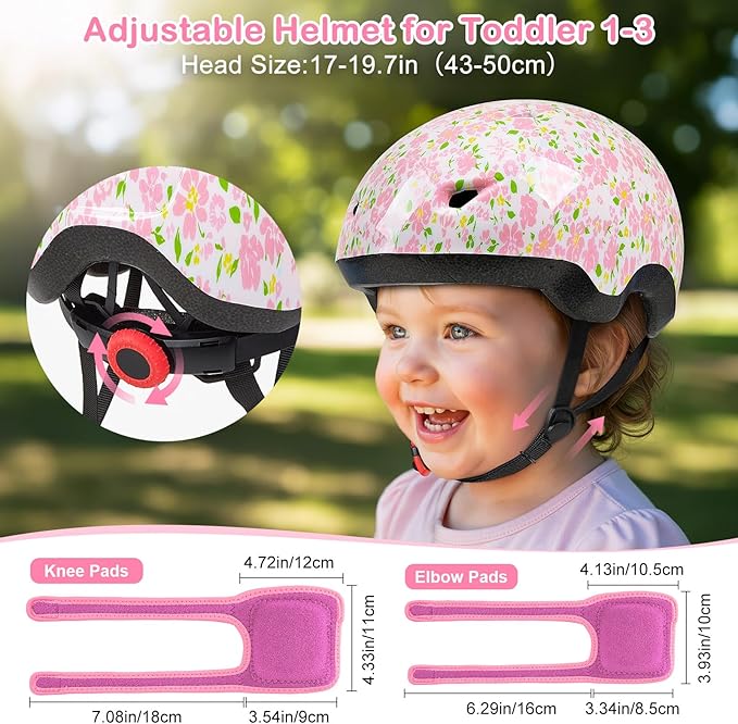 Toddler Helmet, Baby Infant Bike Helmet with Toddler Knee Pads and Elbow Pads Set for Kids 1-3 Years, Adjustable Baby Bike Helmets for Scooter Bicycle