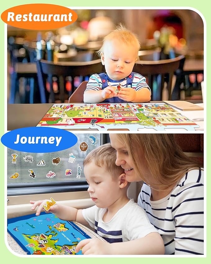 Benresive Reusable Sticker Books for Toddlers, 3 Sets Travel Stickers for Kids, Toddler Sticker Book, Crafts Activities for Toddlers, 3 and Up Birthday Gifts Travel Toys