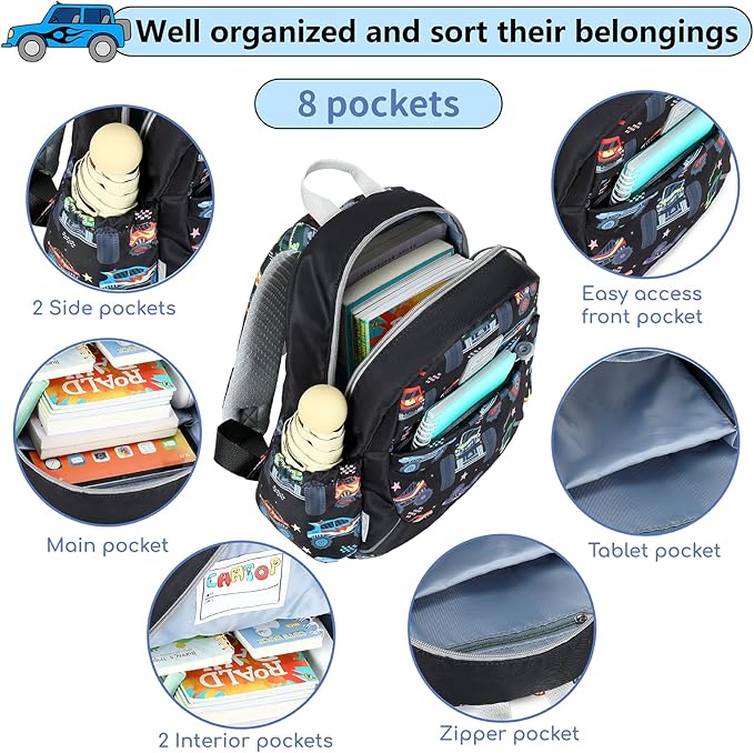 CAMTOP Toddler Backpack for Boys Girls 2-4, Kids Backpacks for Kindergarten Preschool, 12" H Small Bookbag for Daycare Travel (Black, 12''- Not fit A4 folder)