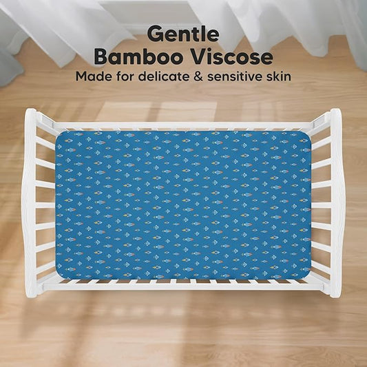 KeaBabies 2-Pack Baby Crib Sheets for Boys, Girls - 52x28 Viscose Derived from Bamboo Toddler Bed Sheets Neutral, Fitted Crib Mattress Cover for Standard Baby Bedding, Soft & Cozy (Space Quest)