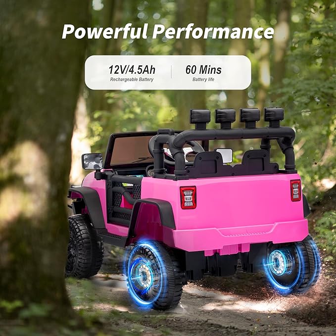 Kids Ride on Car Toy, 12V Electric Car for Kids with Remote Control, LED Light - Hot Pink