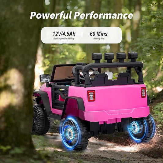 Kids Ride on Car Toy, 12V Electric Car for Kids with Remote Control, LED Light - Hot Pink