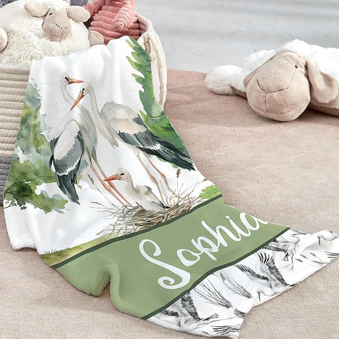 Custom Baby Crib Bedding Set, Personalized Name Moon Crane Design Crib Set 3 Pcs, Soft Double Layer Blanket, Crib Sheet & Room Rug, Ideal Nursery Decor Gift for Baby Girls Boys
