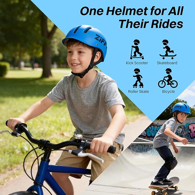 ZIFFY Kids/Toddler Bike Helmet, Adjustable, Lightweight, Safety Certified Scooter Helmet for Boys & Girls with Washable Inner Lining, 2 Sizes, 4 Colors – Fits Toddlers to Youth by Jova