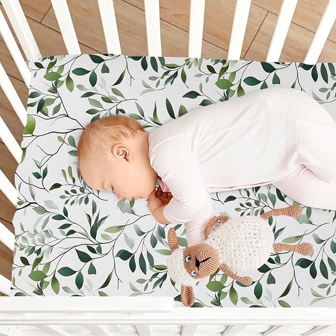 Baby Crib Sheets Fitted Crib Sheet Standard Crib and Toddler Mattress for Boys Girls 39 * 27in Pink Starfish Shell Pattern (Eucalyptus Leave Branch Pattern, Small)