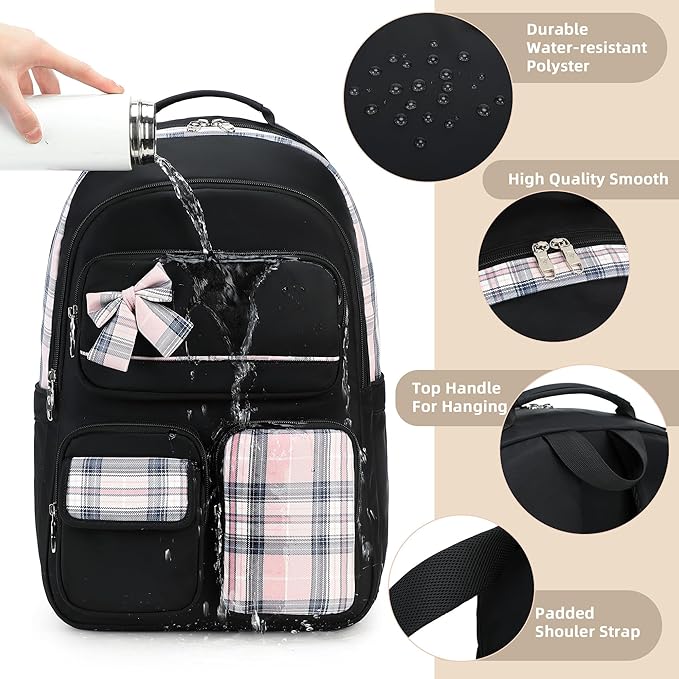 KIDNUO Backpack for Girls,School Backpacks for Teen,Cute College Bags for Women Students Large Bookbag 15.6 Inch Laptop Bag Back Pack Kids Kindergarten Elementary Casual Travel Daypacks Black