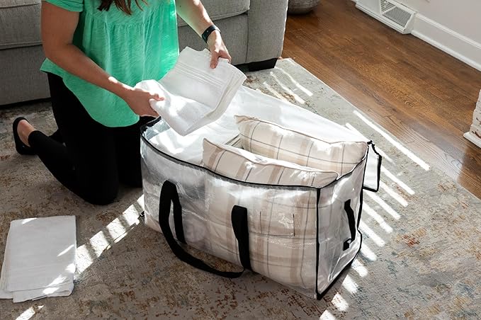 ClearSpace Heavy Duty Moving Bags or Storage Bags – Clear Storage Bins with Lids, Large Moving Boxes with Backpack Straps & Zippers,– Packing Box & Moving Supplies for College Dorm, 3 Pack