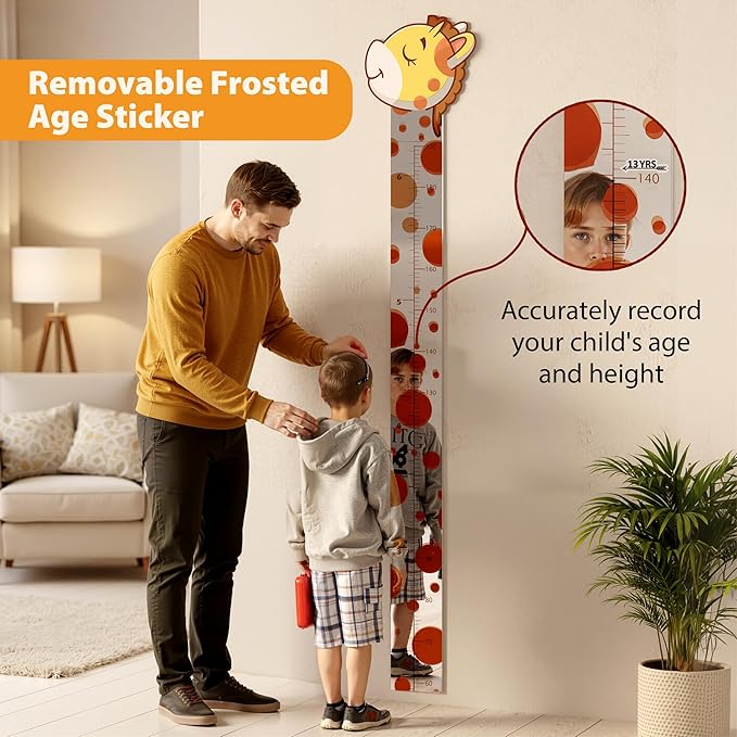 EVTHSU Height Chart for Kids, Giraffe Growth Chart for Wall, Puzzle Height Measurement Board for Boys, Girls, Toddler, Acrylic Mirror High Measuring Ruler Room Wall Decor - Silver