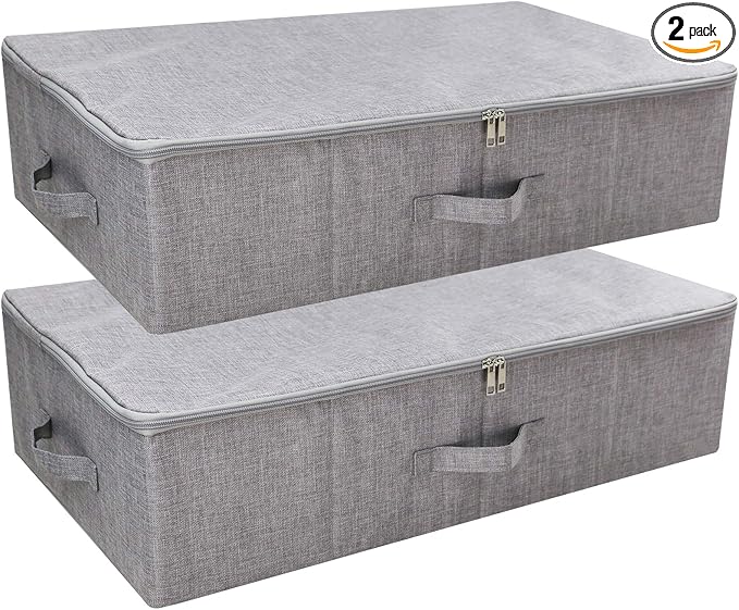 iwill CREATE PRO Folding Breathable Underbed Storage Bins with Lids, Wardrobe Closet Clothing Blanket, Shoes, Toys Organizer Containers, Dark Gray, Pack of 2
