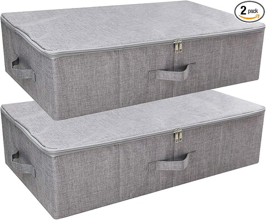 iwill CREATE PRO Folding Breathable Underbed Storage Bins with Lids, Wardrobe Closet Clothing Blanket, Shoes, Toys Organizer Containers, Dark Gray, Pack of 2