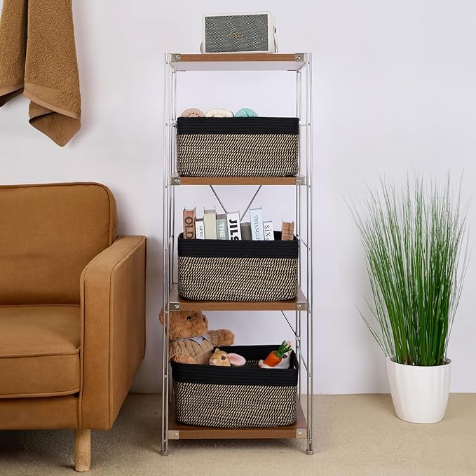 MiniArk Large Storage Baskets for Organizing, Closet Shelf Baskets for Clothes Blanket Towels, Baby Nursery, Toy Bins Box, Woven Rope Baskets, 17 x 13 x 7.5”, 4 Packs Woven Brown
