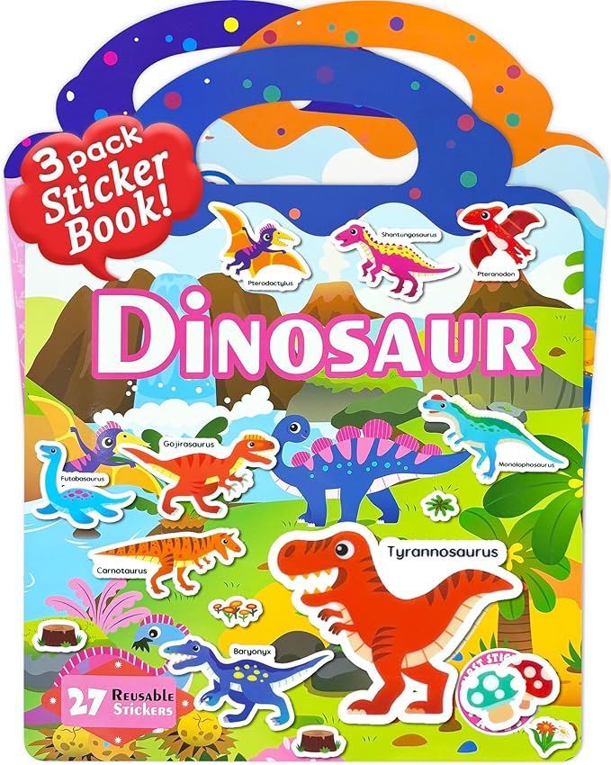 Benresive Reusable Sticker Books for Toddlers, 3 Sets Travel Stickers for Kids, Toddler Sticker Book, Crafts Activities for Toddlers, 3 and Up Birthday Gifts Travel Toys