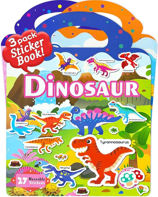 Benresive Reusable Sticker Books for Toddlers, 3 Sets Travel Stickers for Kids, Toddler Sticker Book, Crafts Activities for Toddlers, 3 and Up Birthday Gifts Travel Toys