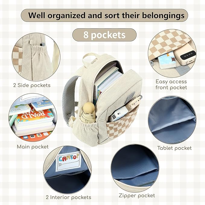 CAMTOP Toddler Backpack for Boys Girls 2-4, Kids Backpacks for Kindergarten Preschool, 12" H Small Bookbag for Daycare Travel (Beige, 12''- Not fit A4 folder)
