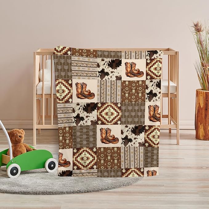 Western Blanket, Western Decor for Nursery Room, Baby Blankets for Boys Girls, Cowboy Baby Blankets, Western Baby Stuff, Soft Warm Lightweight Nursery Bed Blanket for Newborn Toddlers (05, 30x40 in)