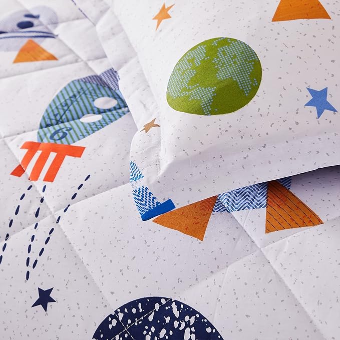 Brandream Kids Space Bedding Set Boy Girl Cotton Comforter Set Space Rocket Galaxy Bedroom 3-Piece Full Size