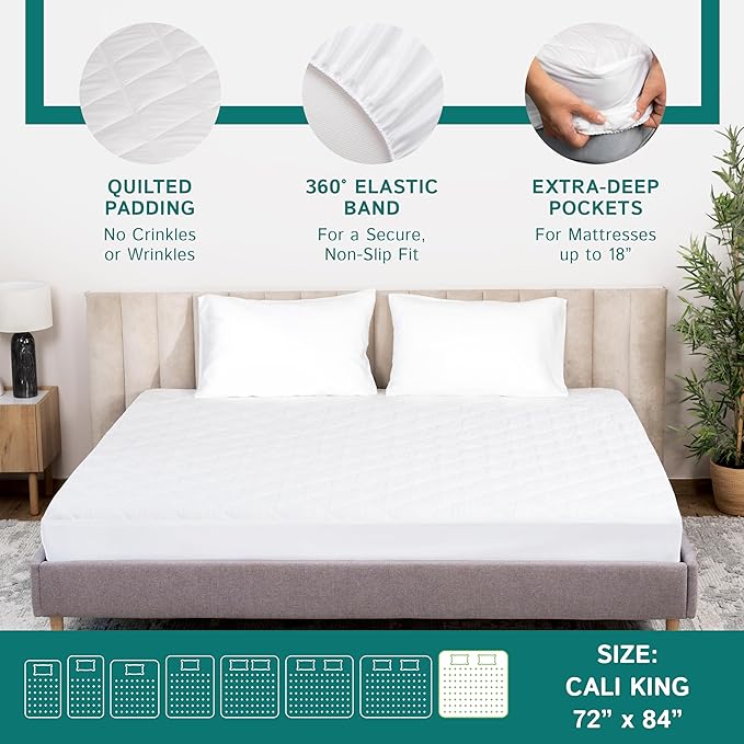 California King Size Waterproof Mattress Pad - Fitted Mattress Protector with Quilted Pillow Top Mattress Topper - Premium Quality Hypoallergenic Mattress Cover (72”x84”)
