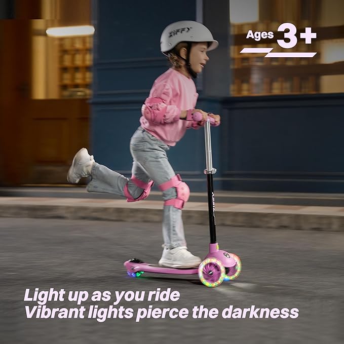 ZIFFY Multicolor 3 Wheel Scooter for Kids 3-5, Toddler Kick Scooters with LED Light-Up Wheels for Boys and Girls, 5 Adjustable Height and Lean-to-Steer Design, Support up to 110 lbs by JOVA
