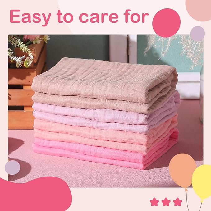 Peryiter 4 Pcs Muslin Hooded Baby Towels, 32x 32'' Cotton Newborn Bath Towel Muslin Infant Baby Blankets Absorbent Unisex Christmas Registry Gift Essentials for Girls Boys (Pink Series)