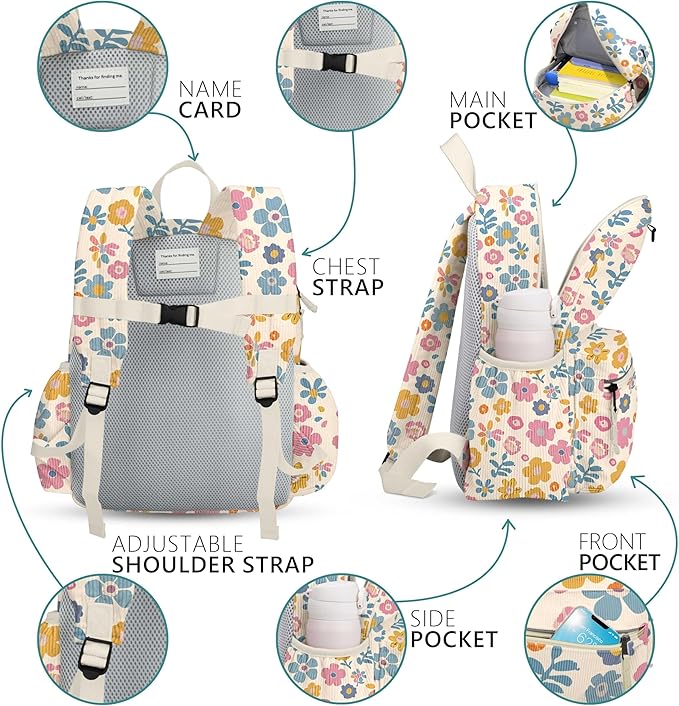 atgark Corduroy Toddler Backpack for Girls 2-5: Preschool Backpack for Girls