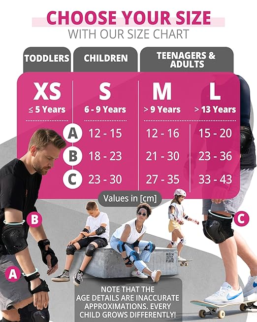 SKATEWIZ Knee Pads for Kids - Knee and Elbow Pads Set - PROTECT-1 - Size S Pink White - Wrist Guards Skating Protective Gear, Skateboard, Roller Skate, Ice Skates For Kids