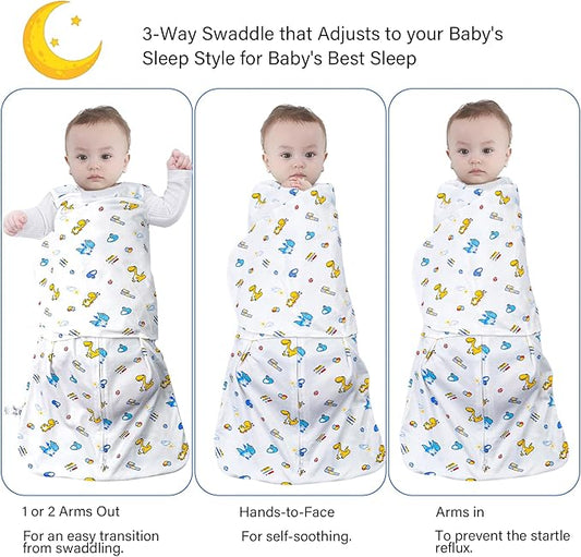 Baby Sleep sack Swaddle,Swaddles 3-6 Months,3-Way Adjustable Wearable Transition Blanket 100% Organic Cotton 2-Piece,12-18 lbs,1.0 TOG(Dinosaur A&Dinosaur B)