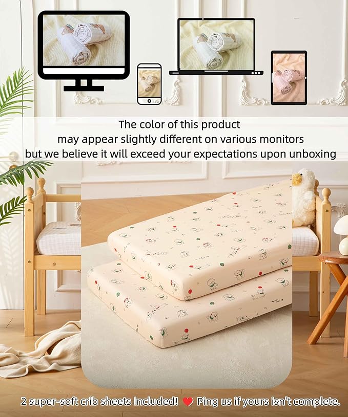 SDY Dog Jersey Crib Sheets, Cute Animal Crib Sheets for Standard CribMattress&Toddler Bed Mattress Cover,2 Packed, Size52 x28 x8, Super Soft Jersey Fitted Sheet for Baby Boys and Girls