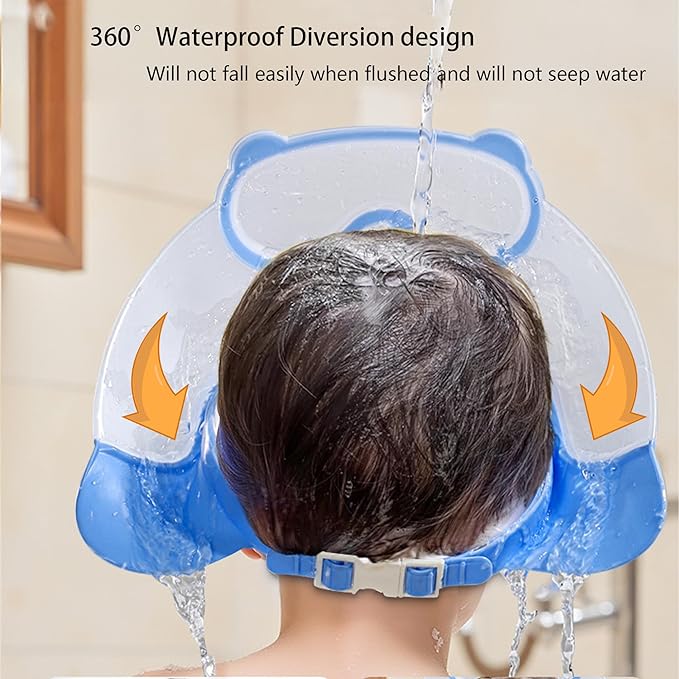 Baby Shower Cap Shield, Shower Cap for Kids, Visor Hat for Eye and Ear Protection for 0-9 Years Old Children, Cute diving goggle Shape Makes The Baby Bath More Fun (Blue)