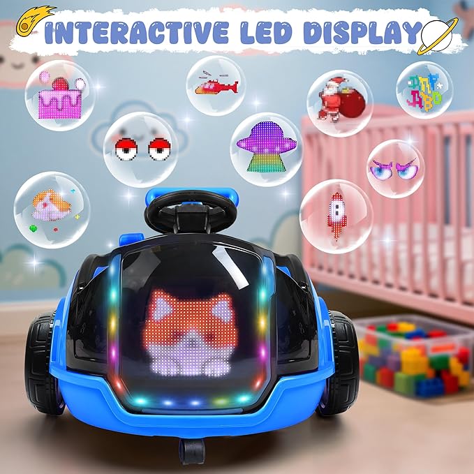 ANPABO 3-in-1 Electric Push Ride On Car, 12V Kids Ride On Toy w/Remote Control, 360° Spin, LED Display, 5-Point Safety Belt, Colorful LED Light, Music Player, Push Car for Toddler Ages 1-3 (Blue)