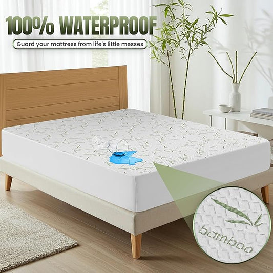 Utopia Bedding Waterproof Mattress Protector California King Size Bed, Premium 200 GSM Bamboo Viscose Cooling Mattress Cover, Soft and Breathable, Fitted Style with 17 Inches Deep Stretchable Pockets
