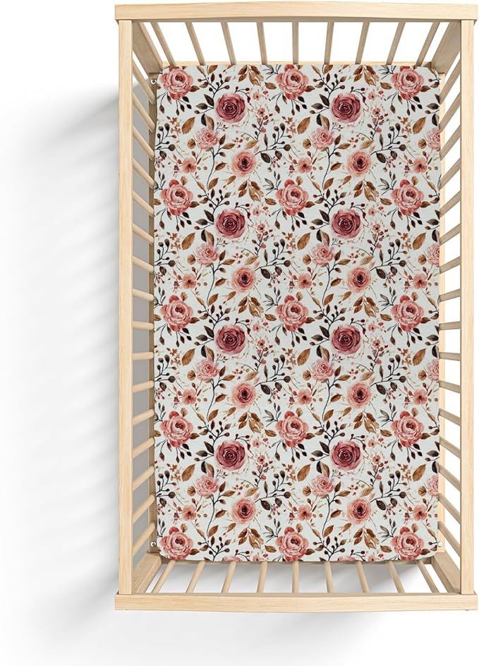 Vintage Wild Flowers Baby Crib Sheets for Boy Girl 52"x28" Retro Plant Soft Stretchy Fitted Crib Mattress Cover Spring Summer Baby Sheet for Standard Crib & Toddler Mattress Pad