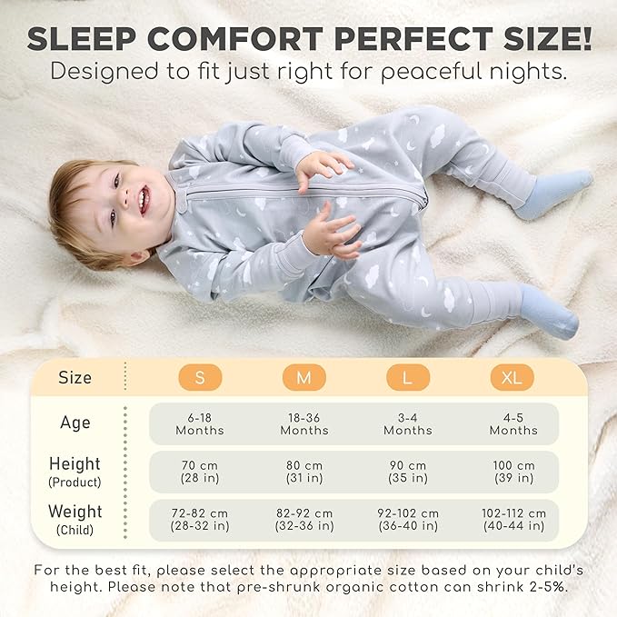 Mama Cheetah Toddler Sleep Sack with Feet, Long Sleeve 0.5 TOG Organic Cotton Baby Sleeping Bag with Legs, Wearable Blanket for Walkers w/ 2-Way Zipper, Toddler Blanket for Girls & Boys 6-18 M